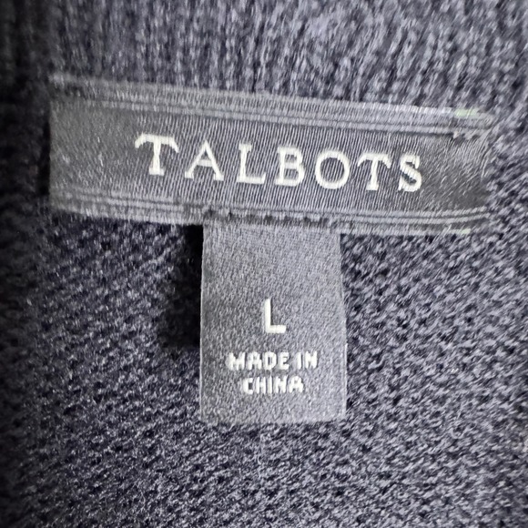 Talbots Cardigan Women L Lambswool Black Fair Isle Shawl Collar Casual Office - Picture 2 of 9